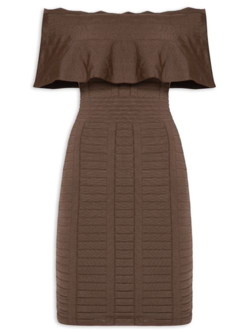 Vestido Ombro A Ombro Em Tricot – Marrom
