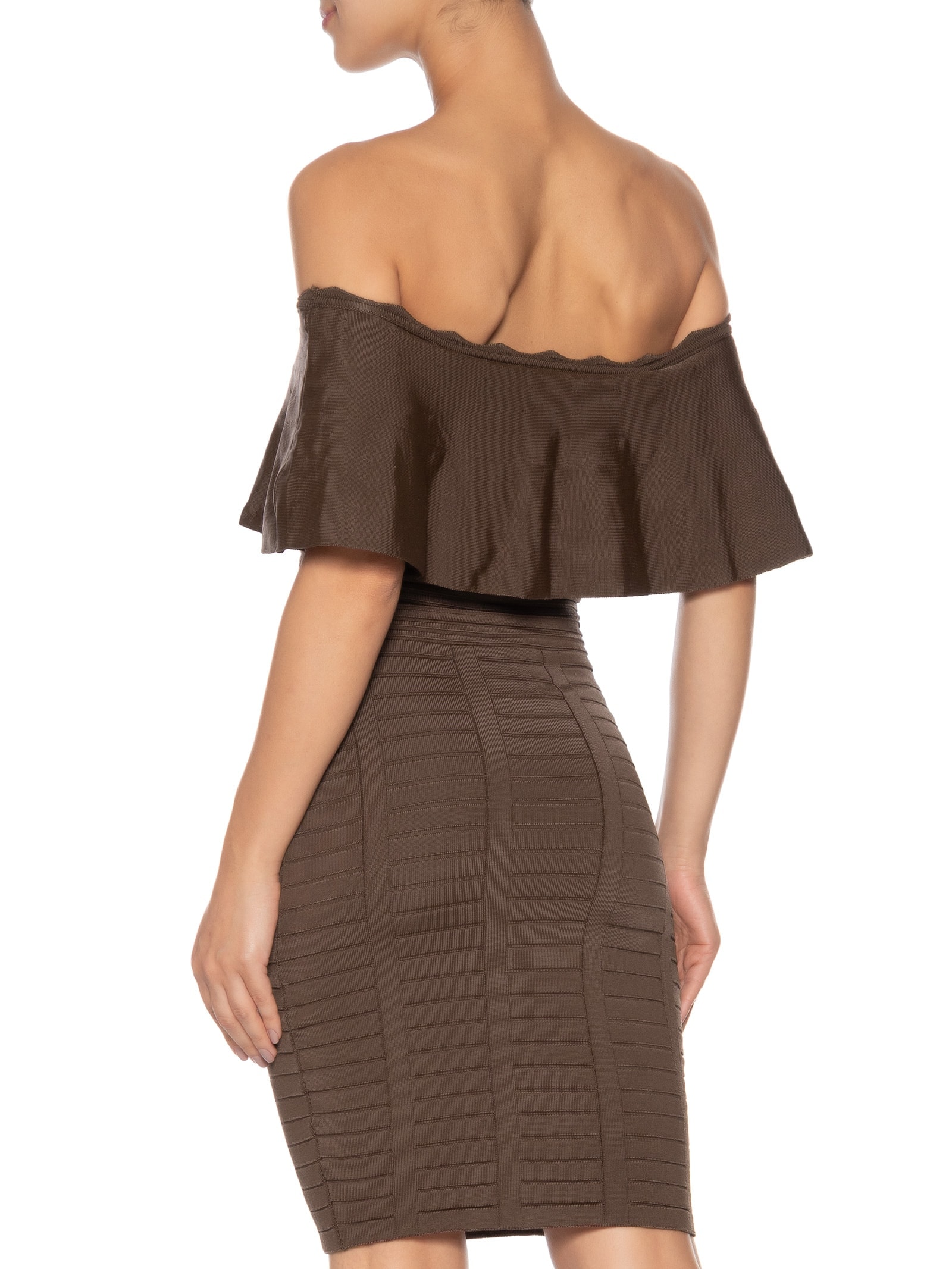 Vestido Ombro A Ombro Em Tricot Marrom Market 33