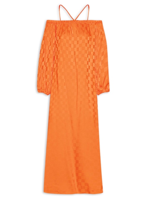 Vestido Ombro A Ombro Jacquard Xadrez - Laranja
