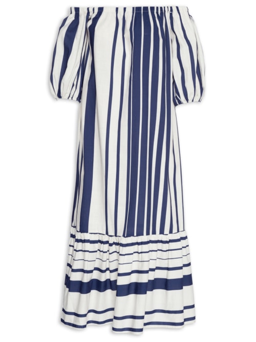 Vestido Ombro A Ombro Listrado – Azul