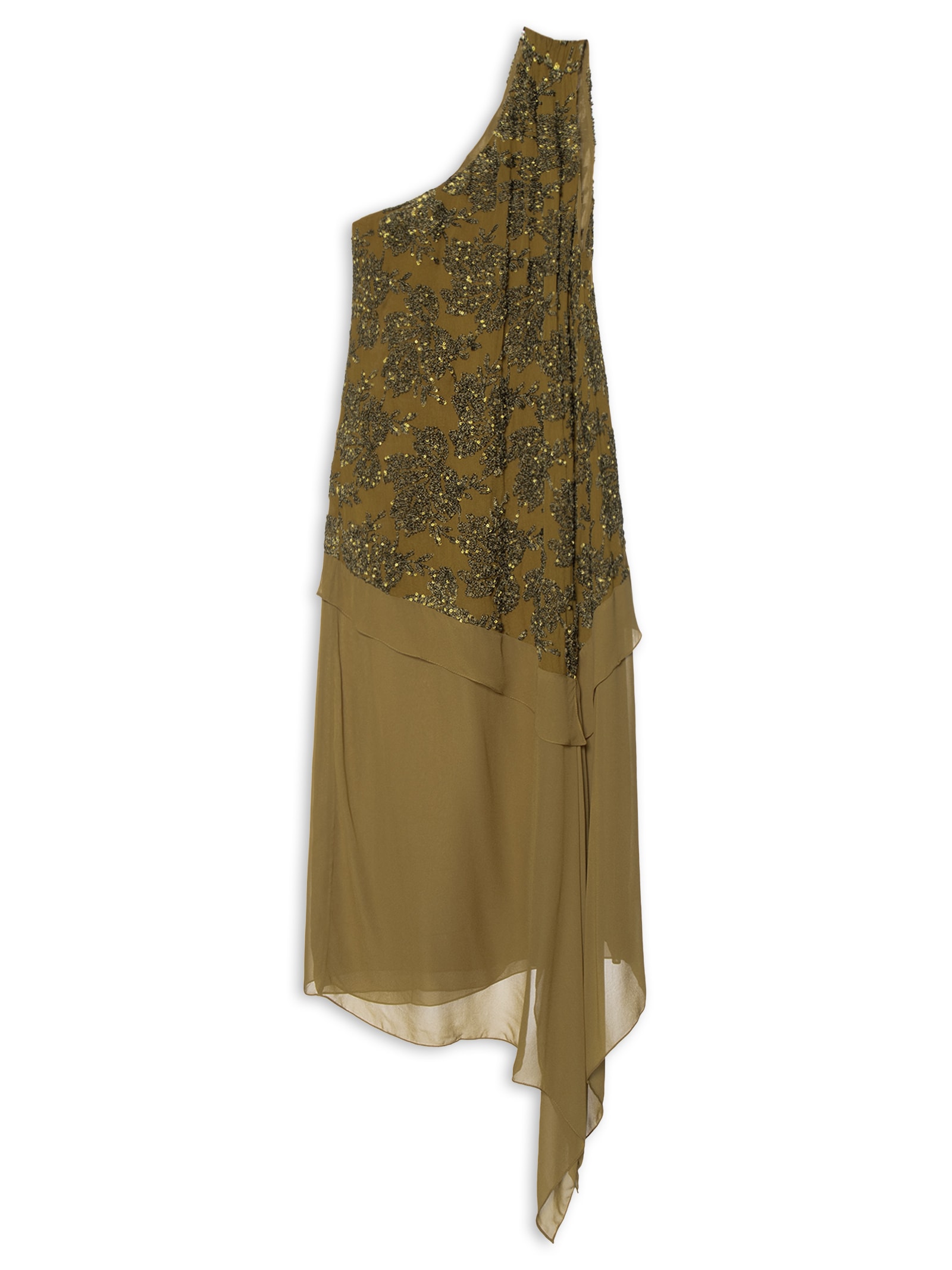 Vestido Ombro Paetê Azeitona Marrom Animale