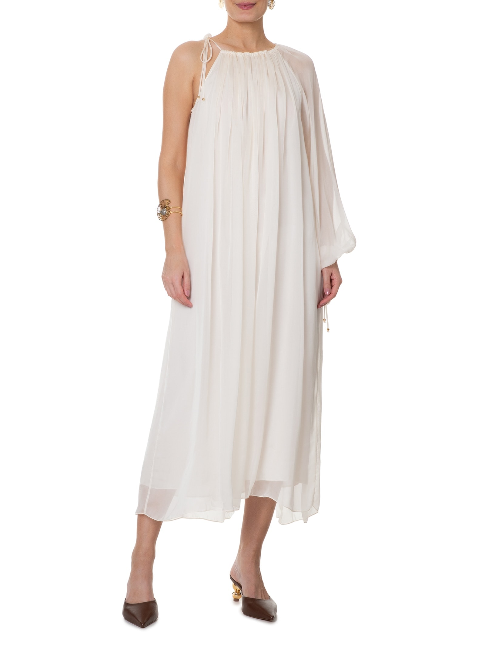 Vestido Ombro Só Com Manga Bufante Off White '2Essential