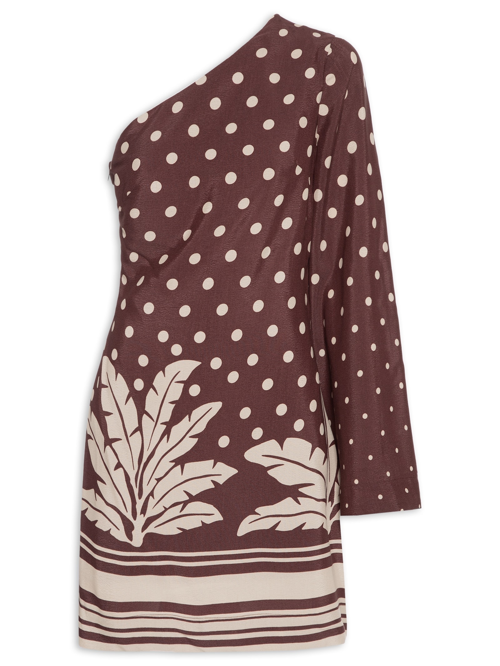 Vestido Ombro Só Crepe Estampa Palma Marrom Dress To
