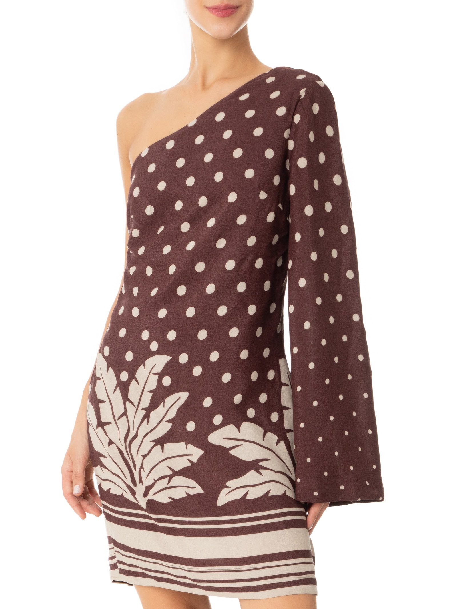 Vestido Ombro Só Crepe Estampa Palma Marrom Dress To