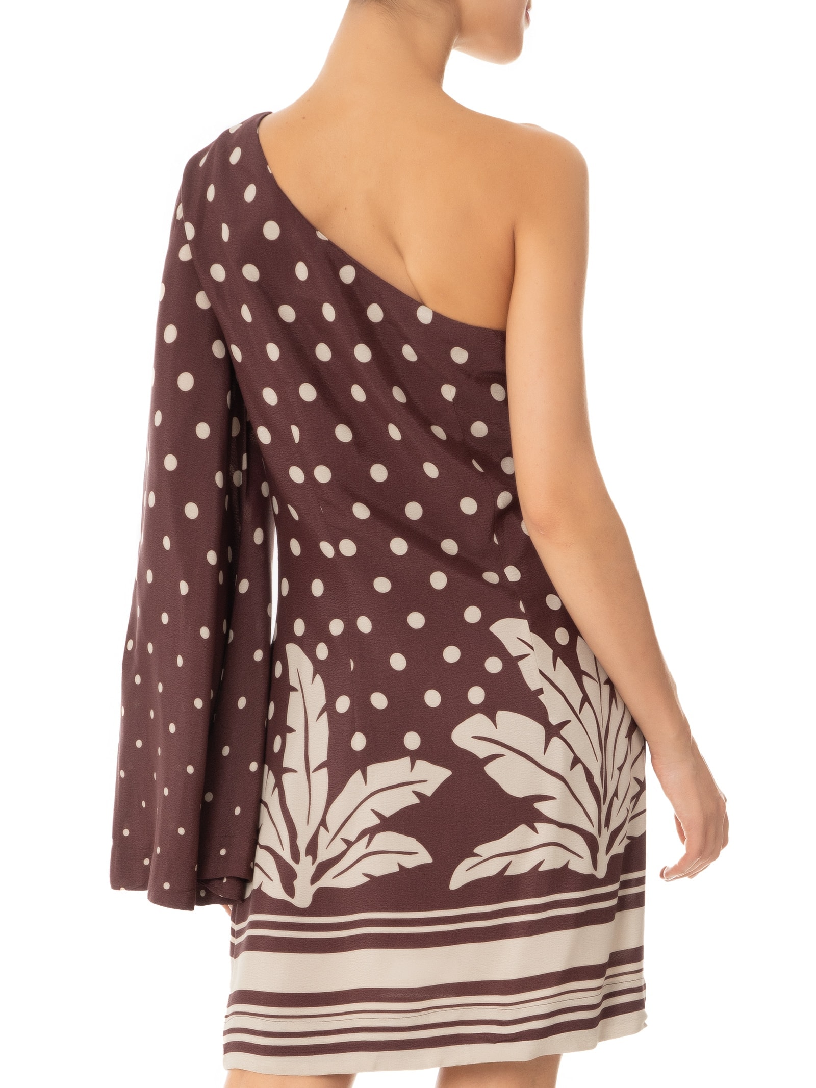 Vestido Ombro Só Crepe Estampa Palma Marrom Dress To