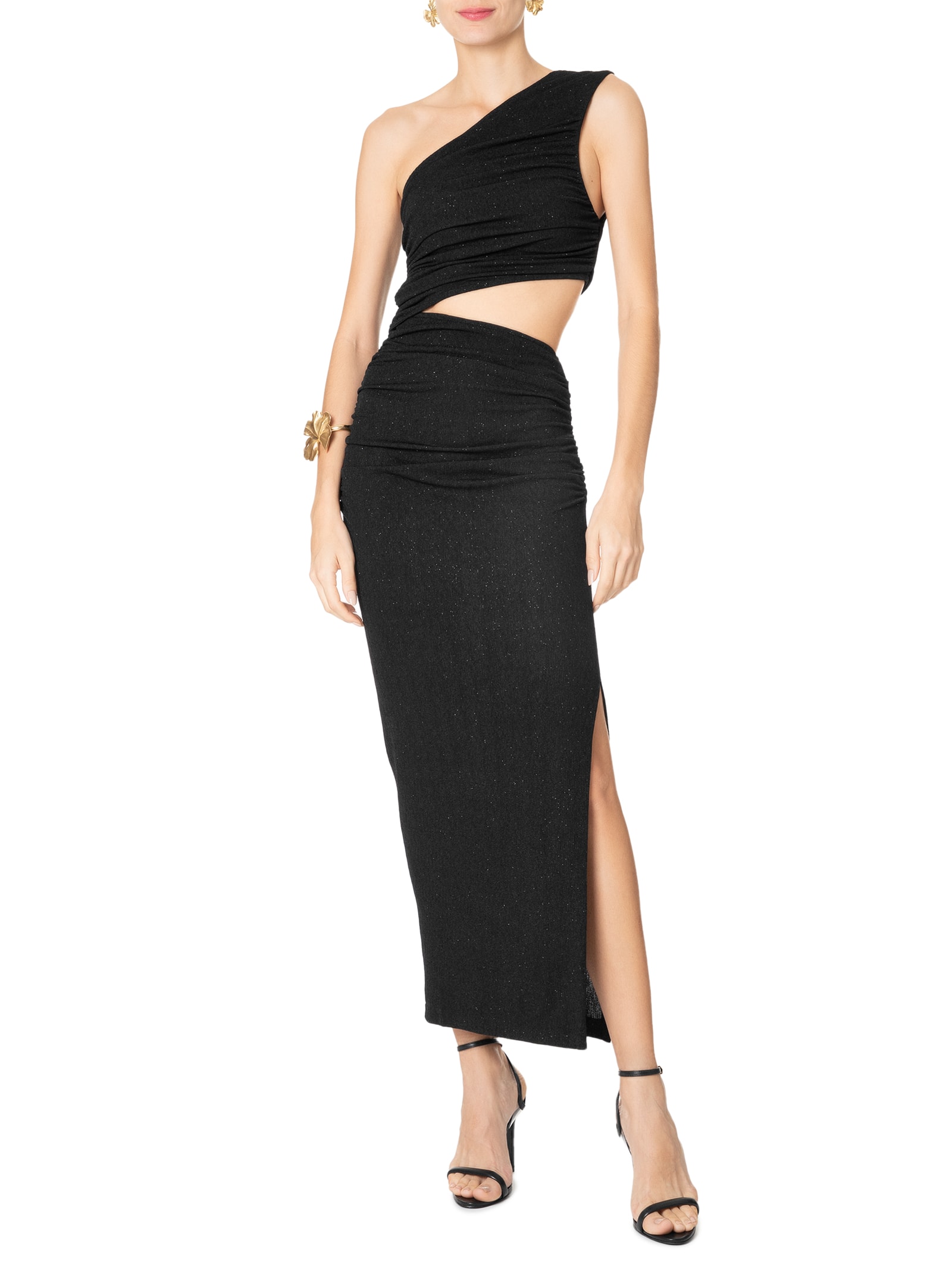 Vestido Ombro Só Cut Brilho Preto Animale