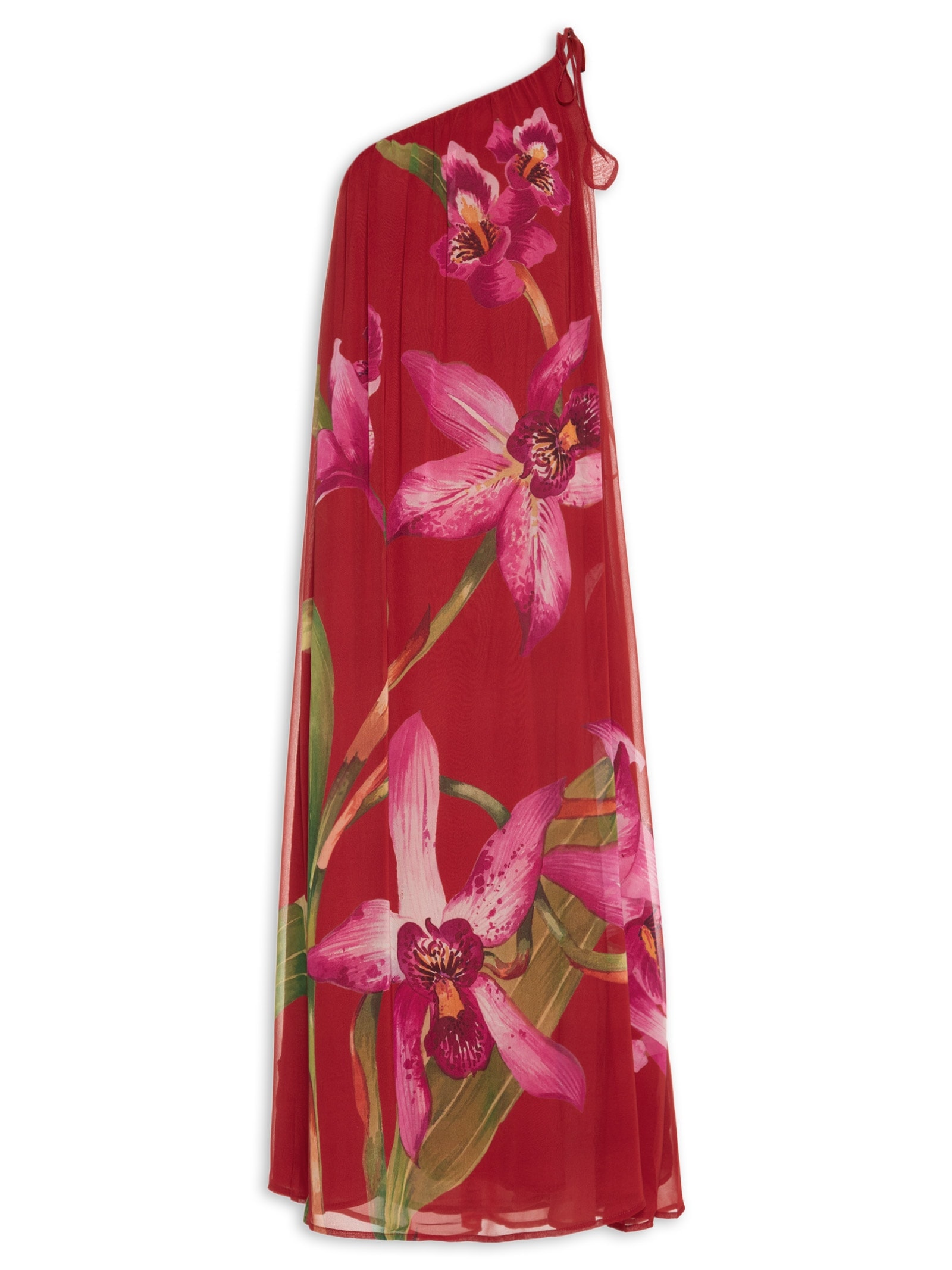 Vestido Ombro Só Floral Orquídea Vermelho Farm