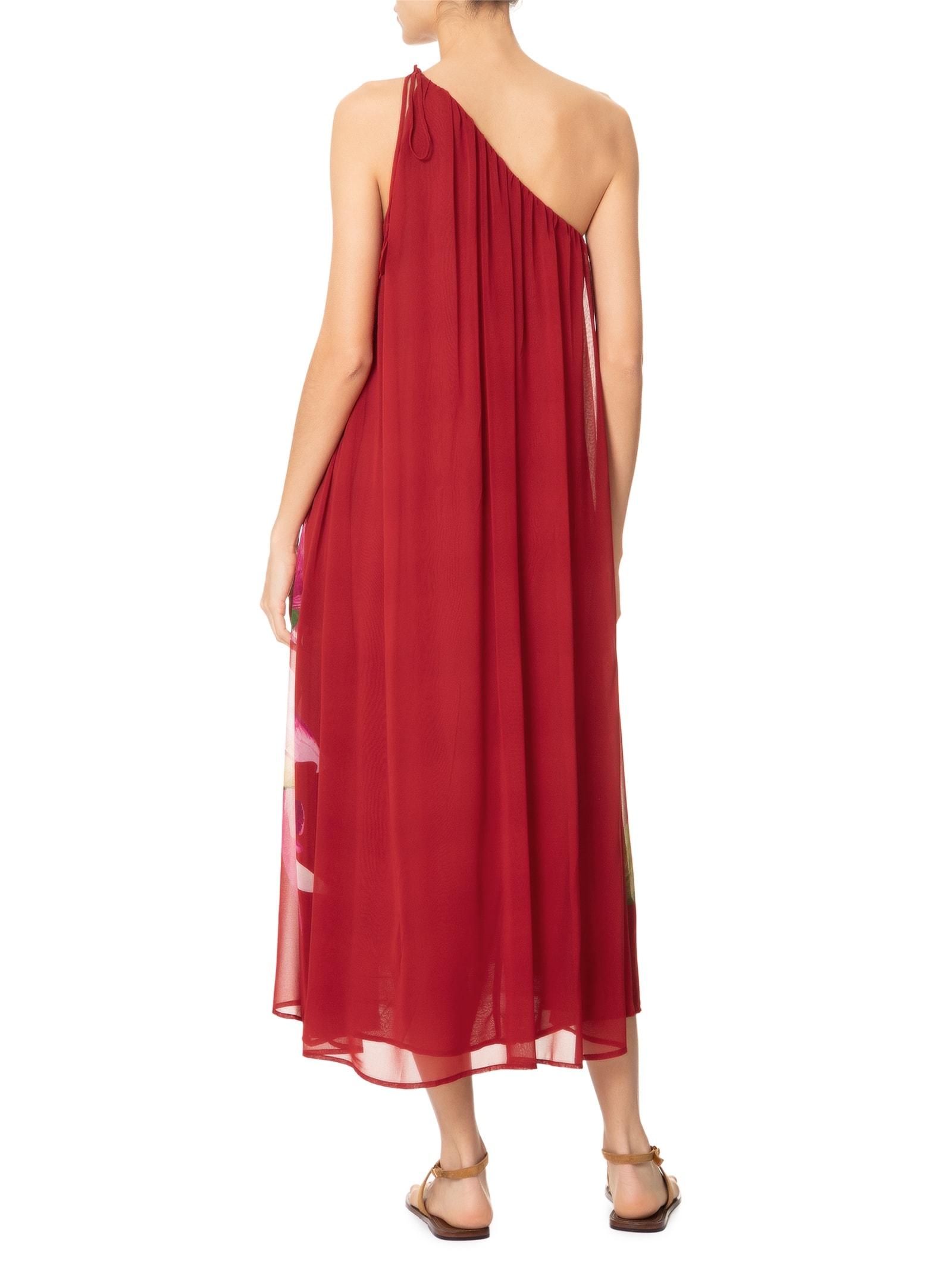 Vestido Ombro Só Floral Orquídea Vermelho Farm