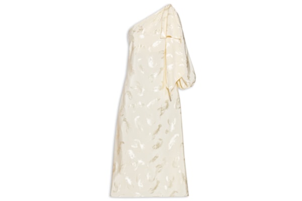 Vestido Ombro Só Jacquard Concha Mar - Bege