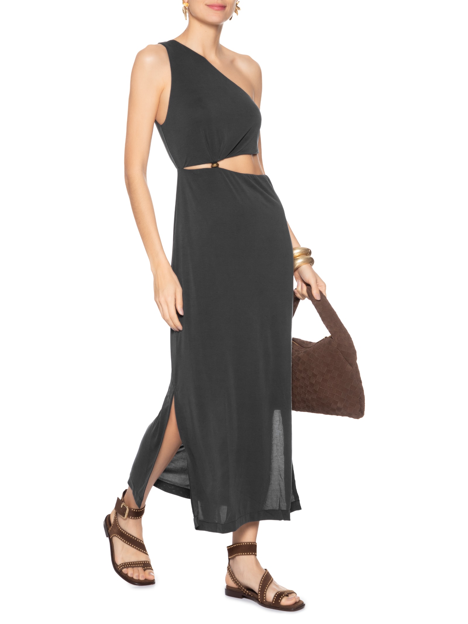 Vestido Ombro Só Metal Preto Maria Filó
