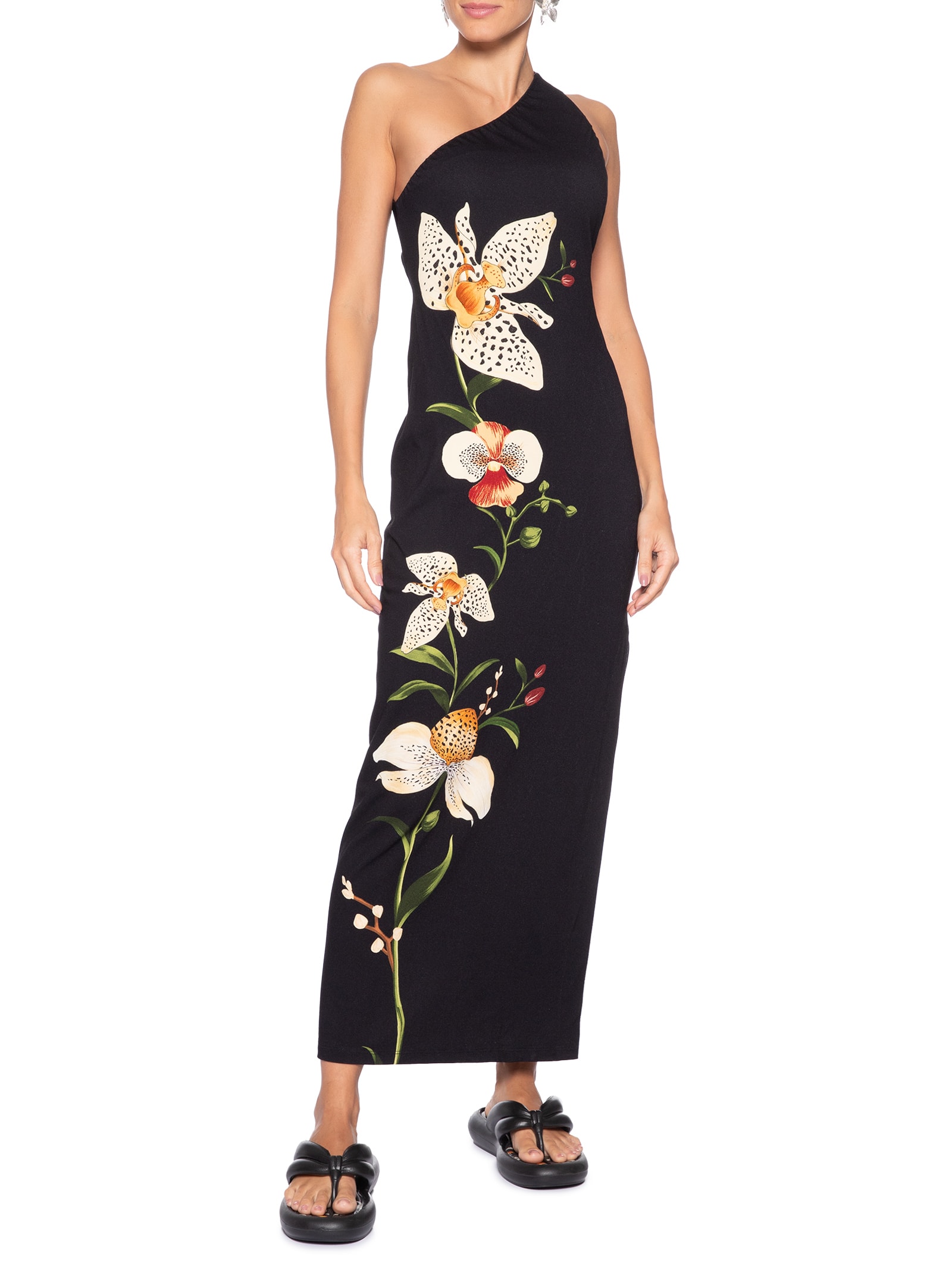 Vestido Ombro So Selva De Flor Preto Farm