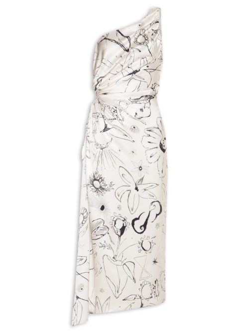 Vestido Ombro único Com Recorte – Off White