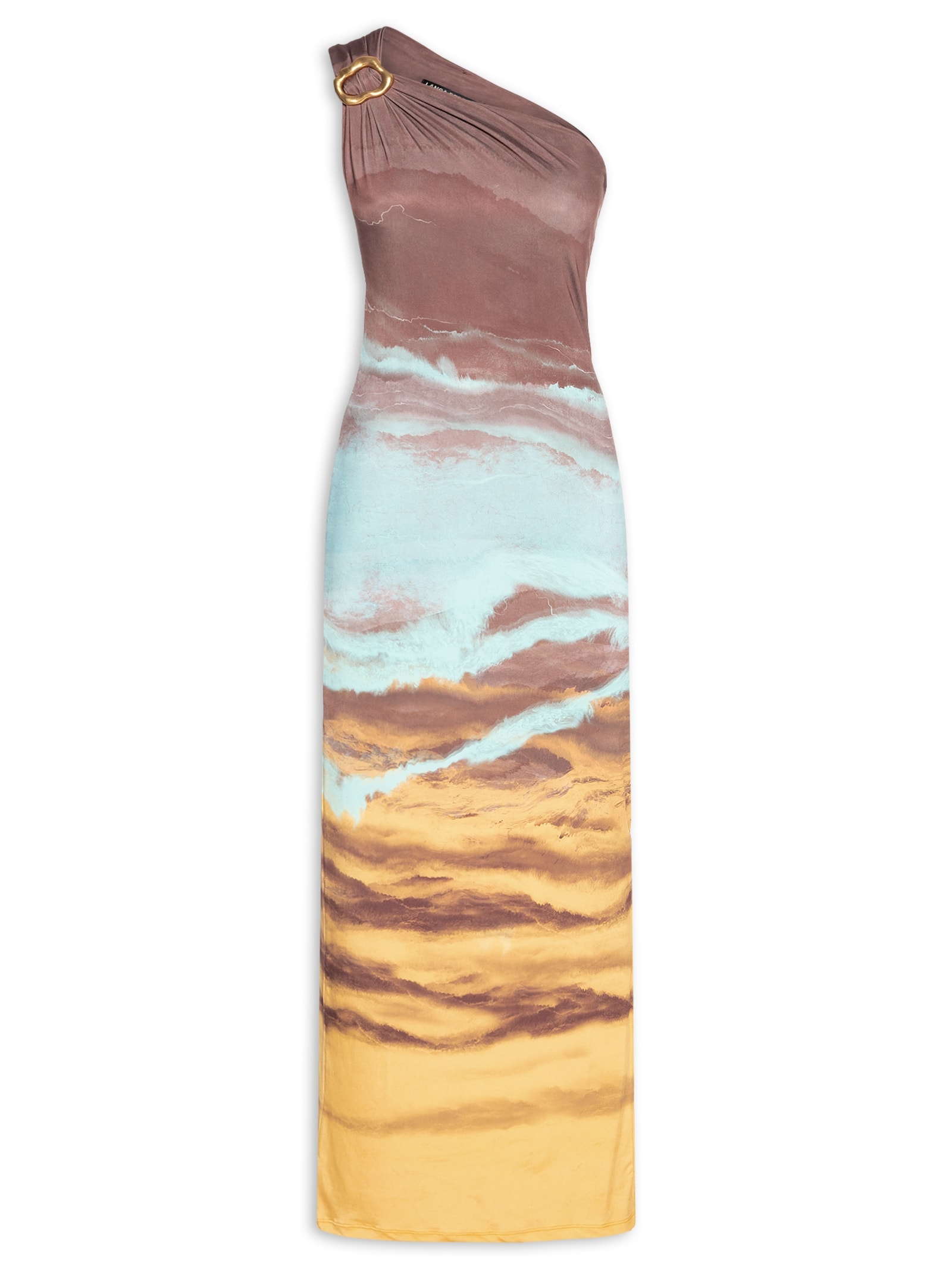 Vestido Ombro Único Estampado Azul Lança Perfume