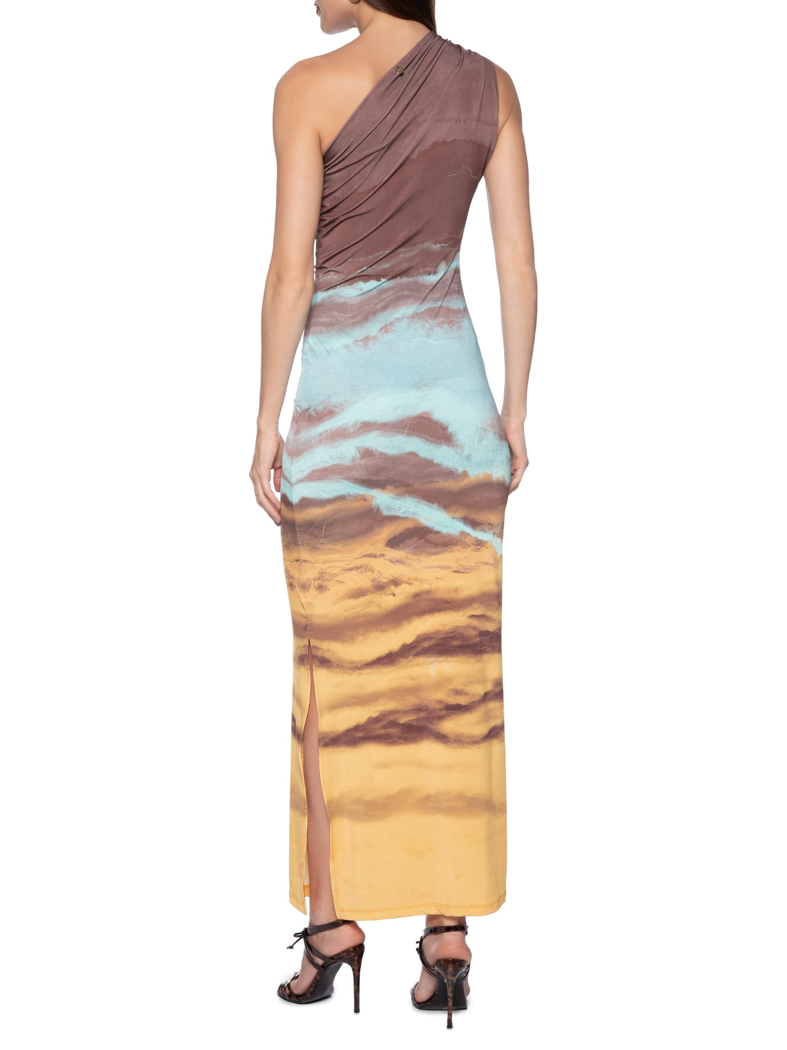 Vestido Ombro Único Estampado Azul Lança Perfume