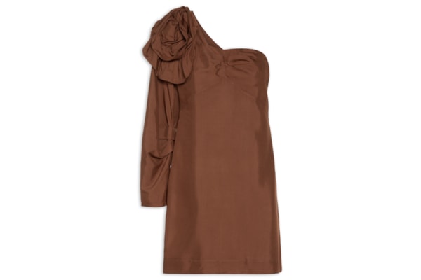 Vestido Ombro Único Maxi Flor - Marrom