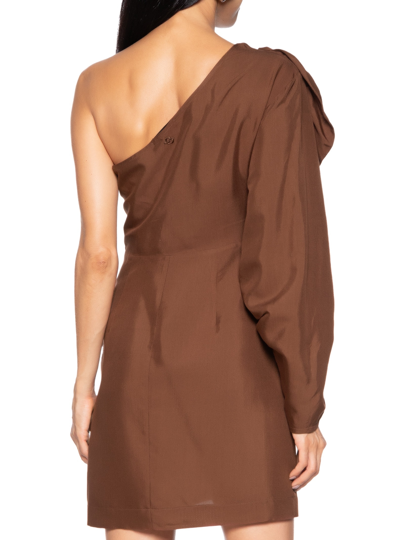 Vestido Ombro Único Maxi Flor Marrom Colcci