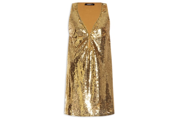Vestido Paetê com Bordado Manual Dourado 