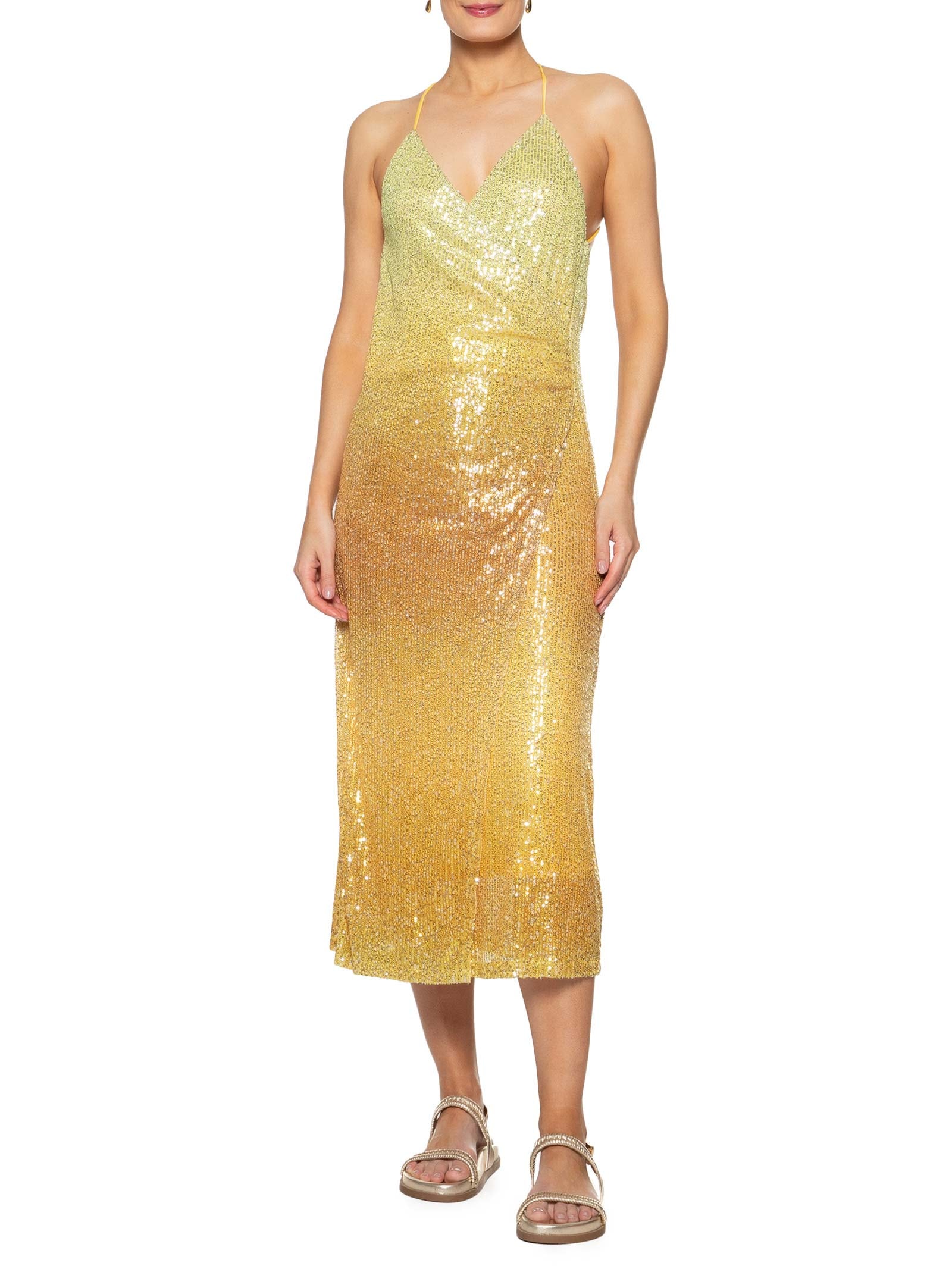 Vestido Paetê Luau Das Onças Dourado  Farm