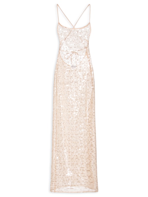 Vestido Palha Paetê Longo – Bege