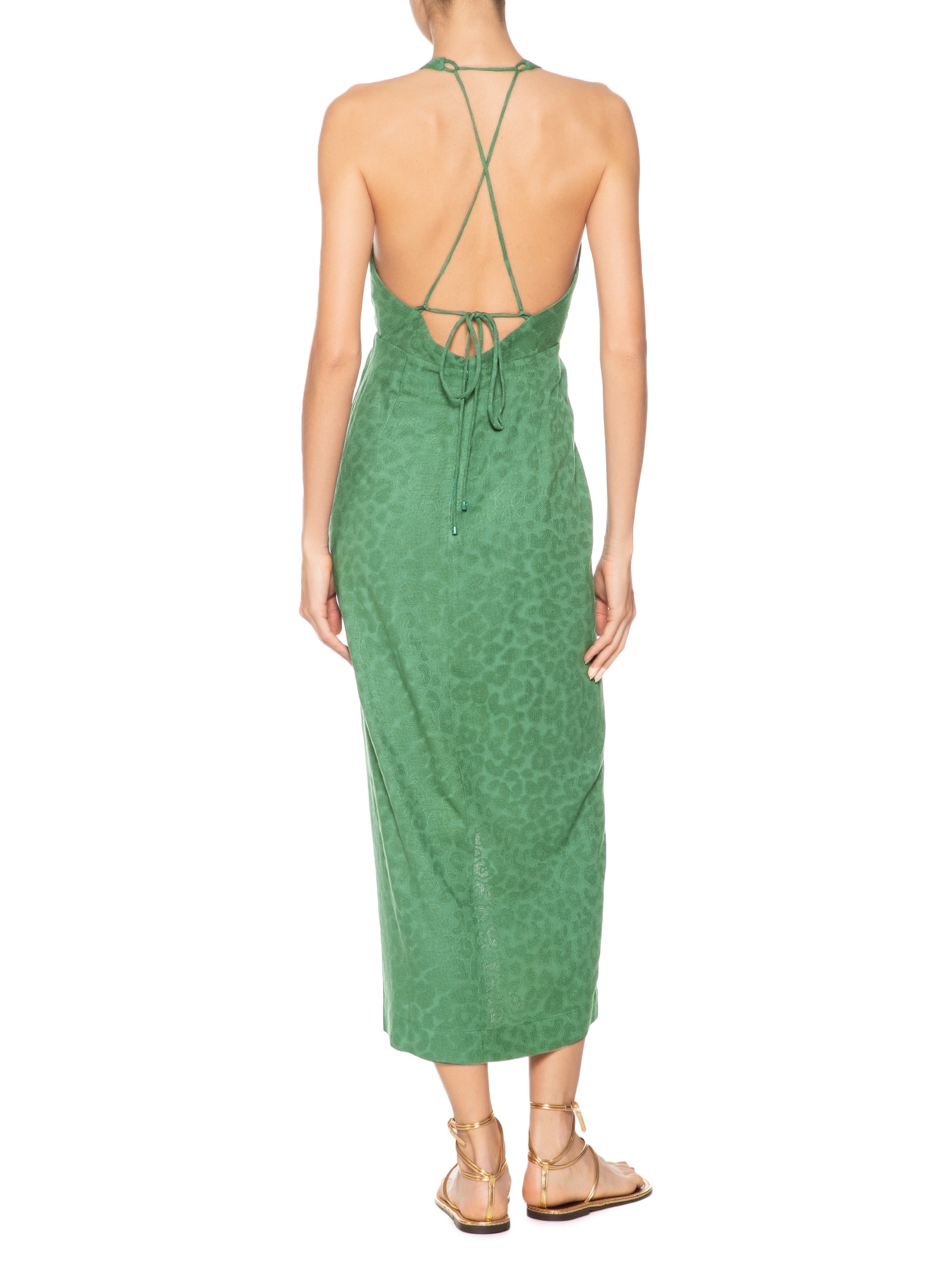 Vestido Pareô Jacquard Onça Cadis Verde Animale