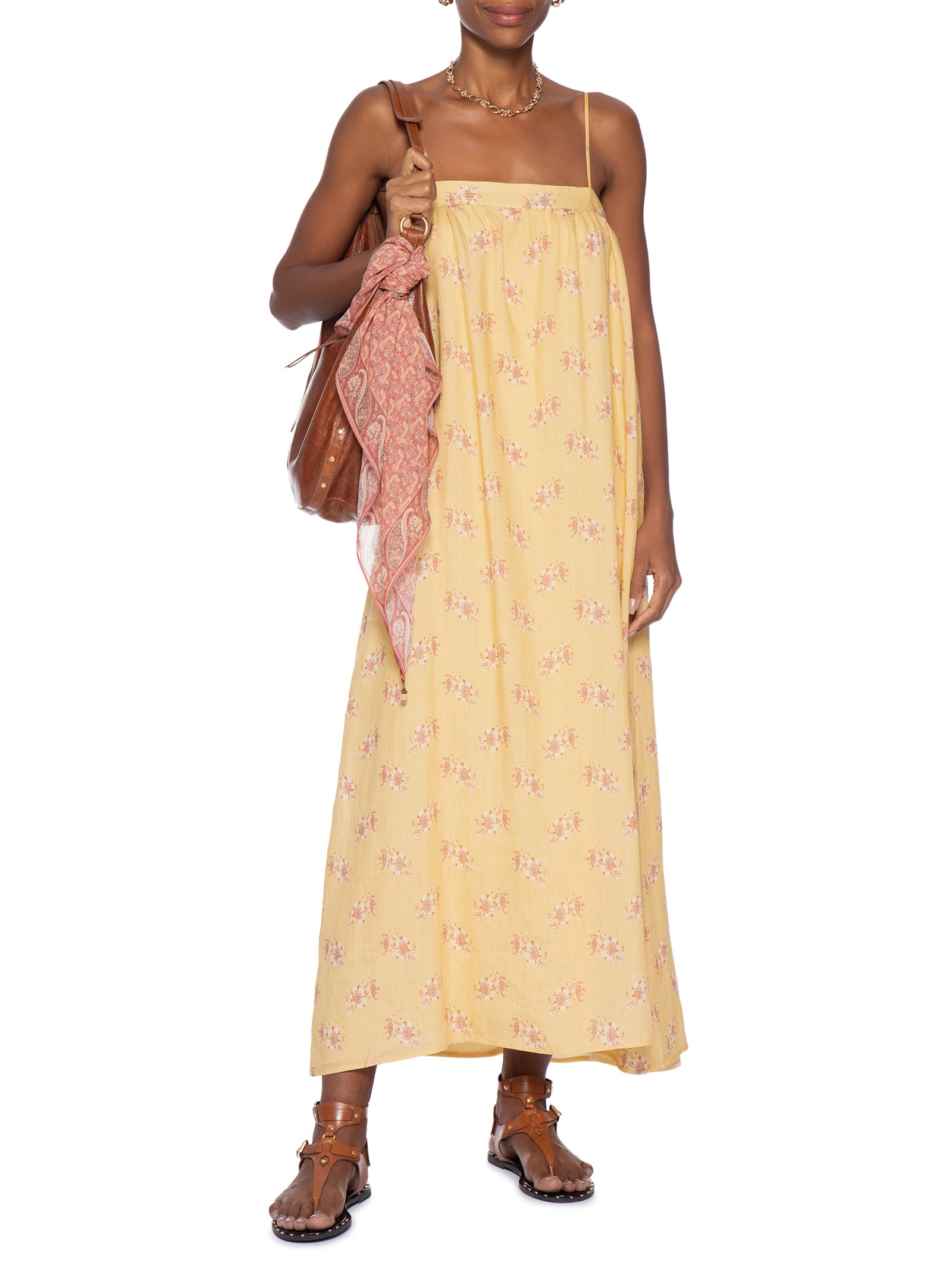 Vestido Pesponto Estampa Mini Fleur Amarelo Maria Filó