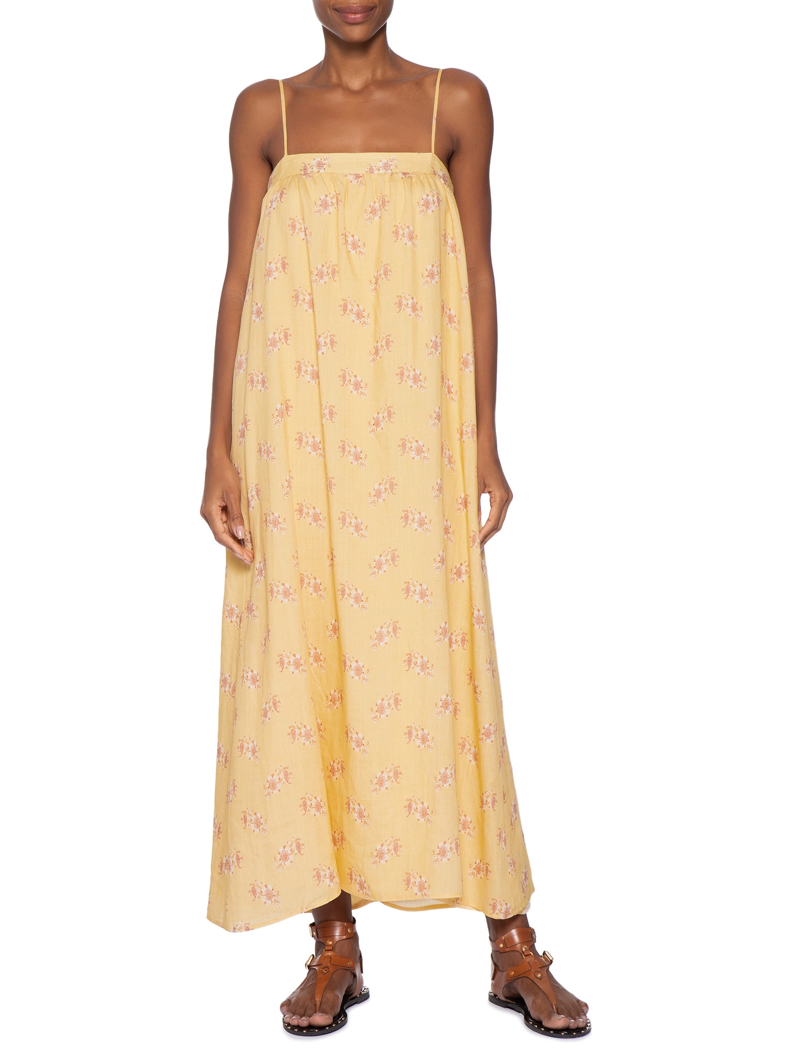 Vestido Pesponto Estampa Mini Fleur Amarelo Maria Filó