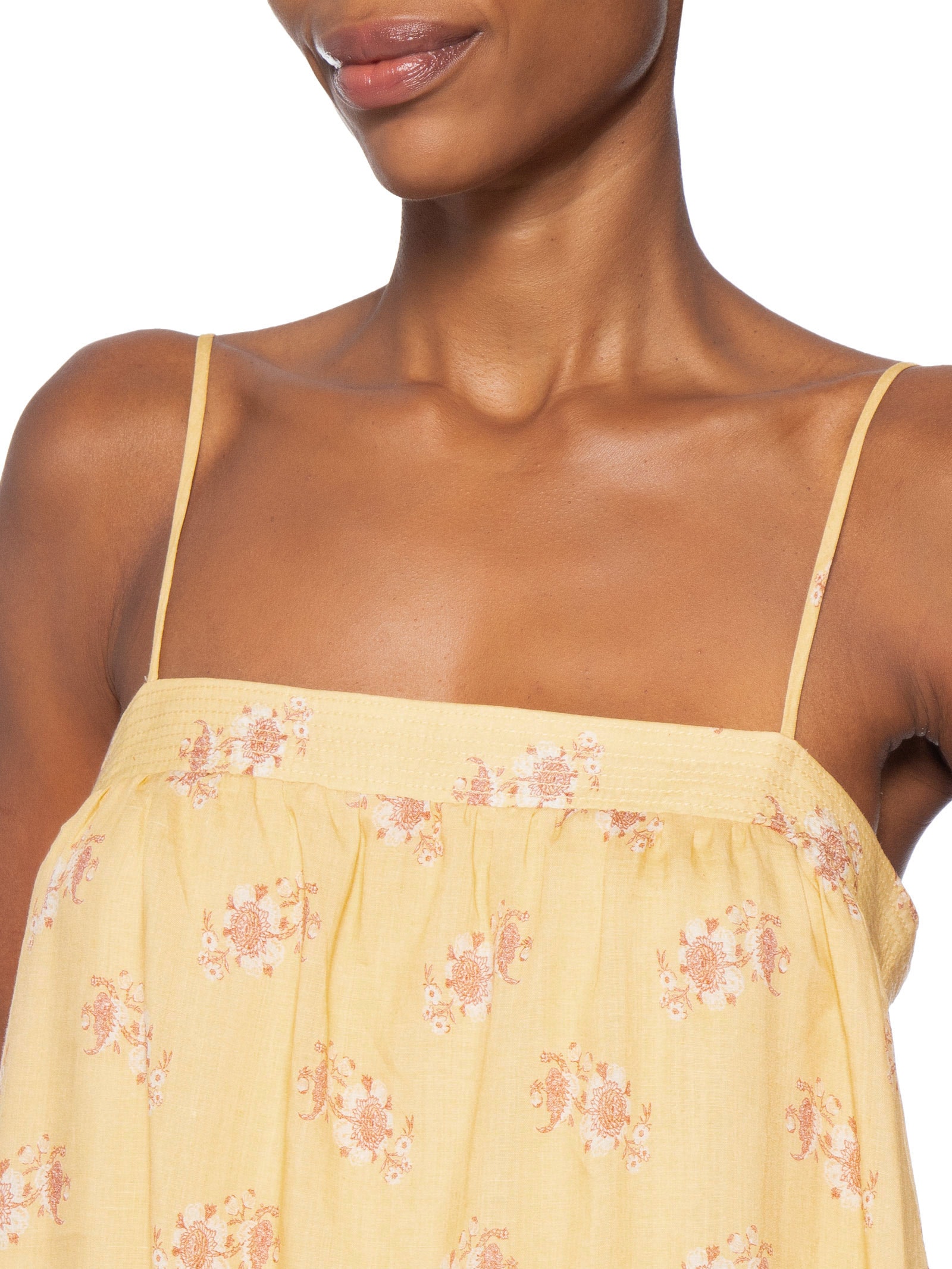 Vestido Pesponto Estampa Mini Fleur Amarelo Maria Filó
