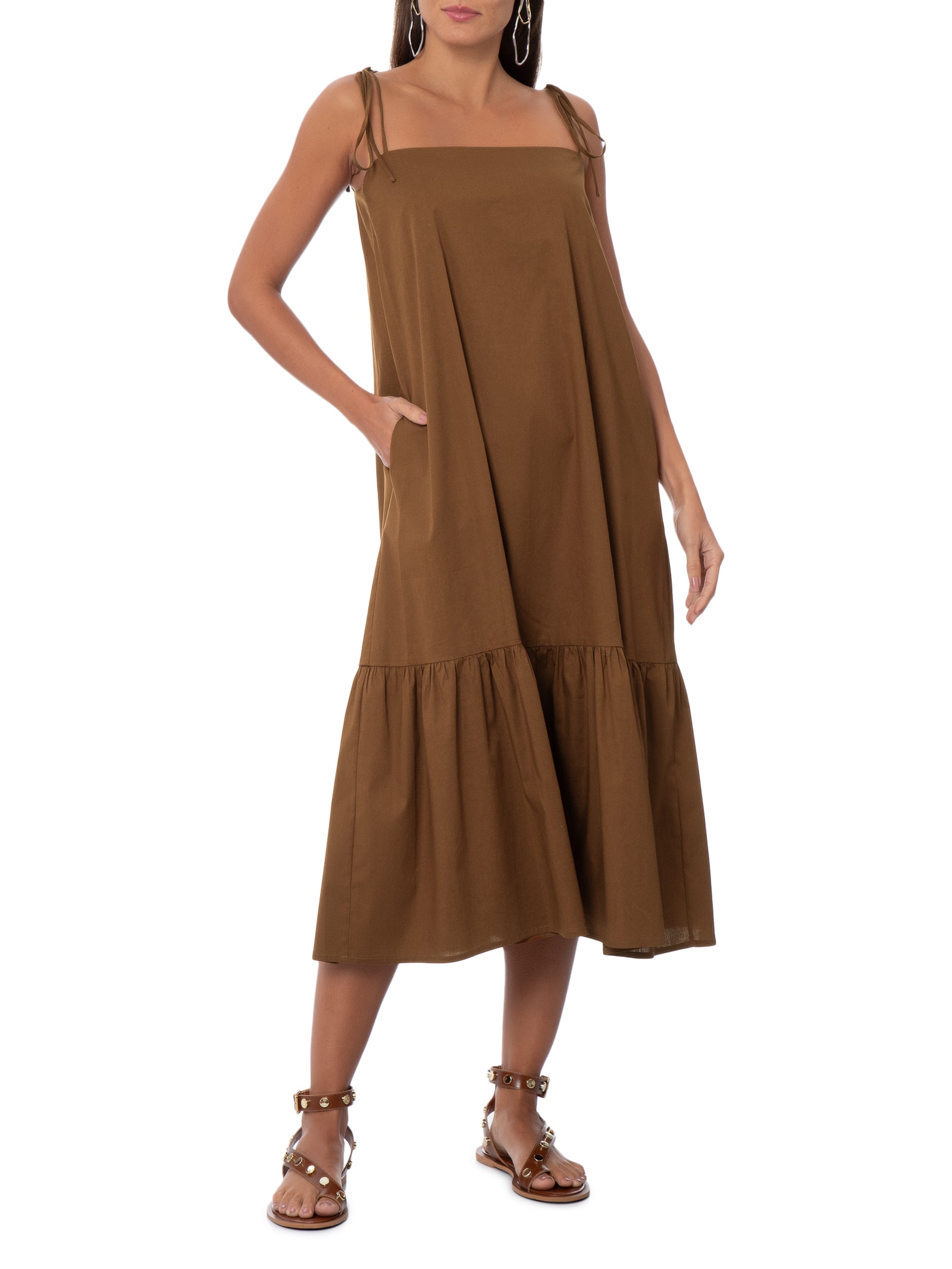 Vestido Pippa Tricoline Marrom Panô
