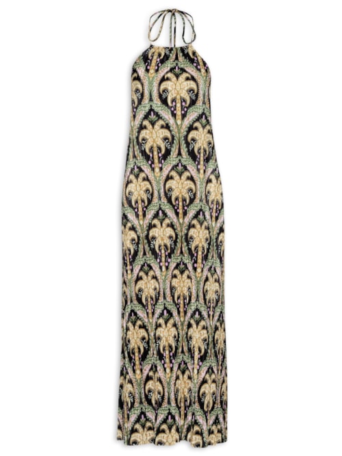 Vestido Plissado Camafeu Tropical - Preto