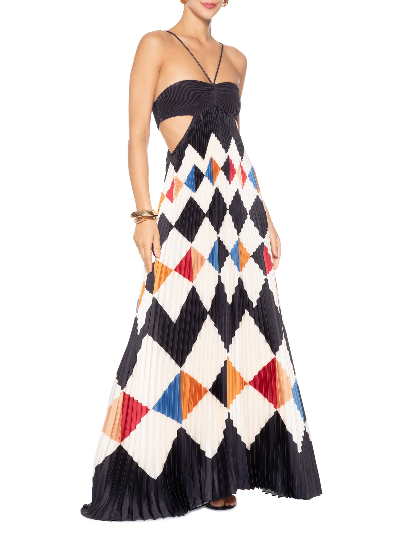 Vestido Plissado Circo Gráfico Preto Farm