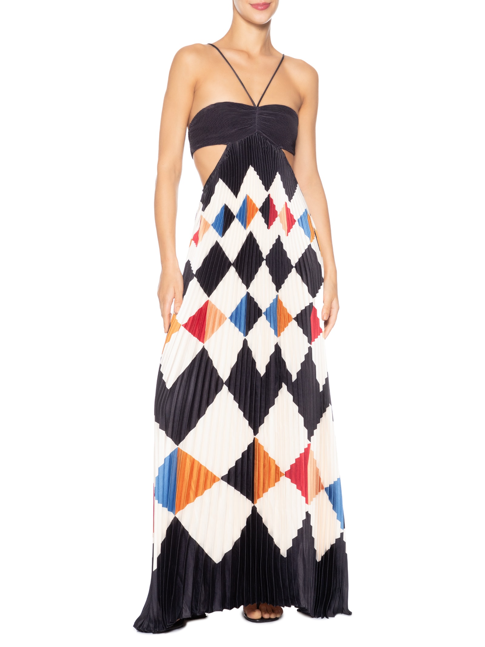 Vestido Plissado Circo Gráfico Preto Farm