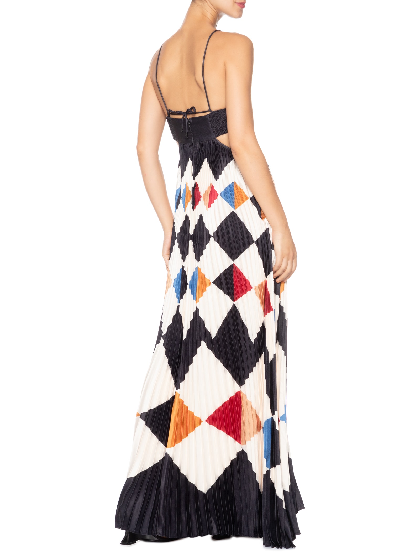 Vestido Plissado Circo Gráfico Preto Farm