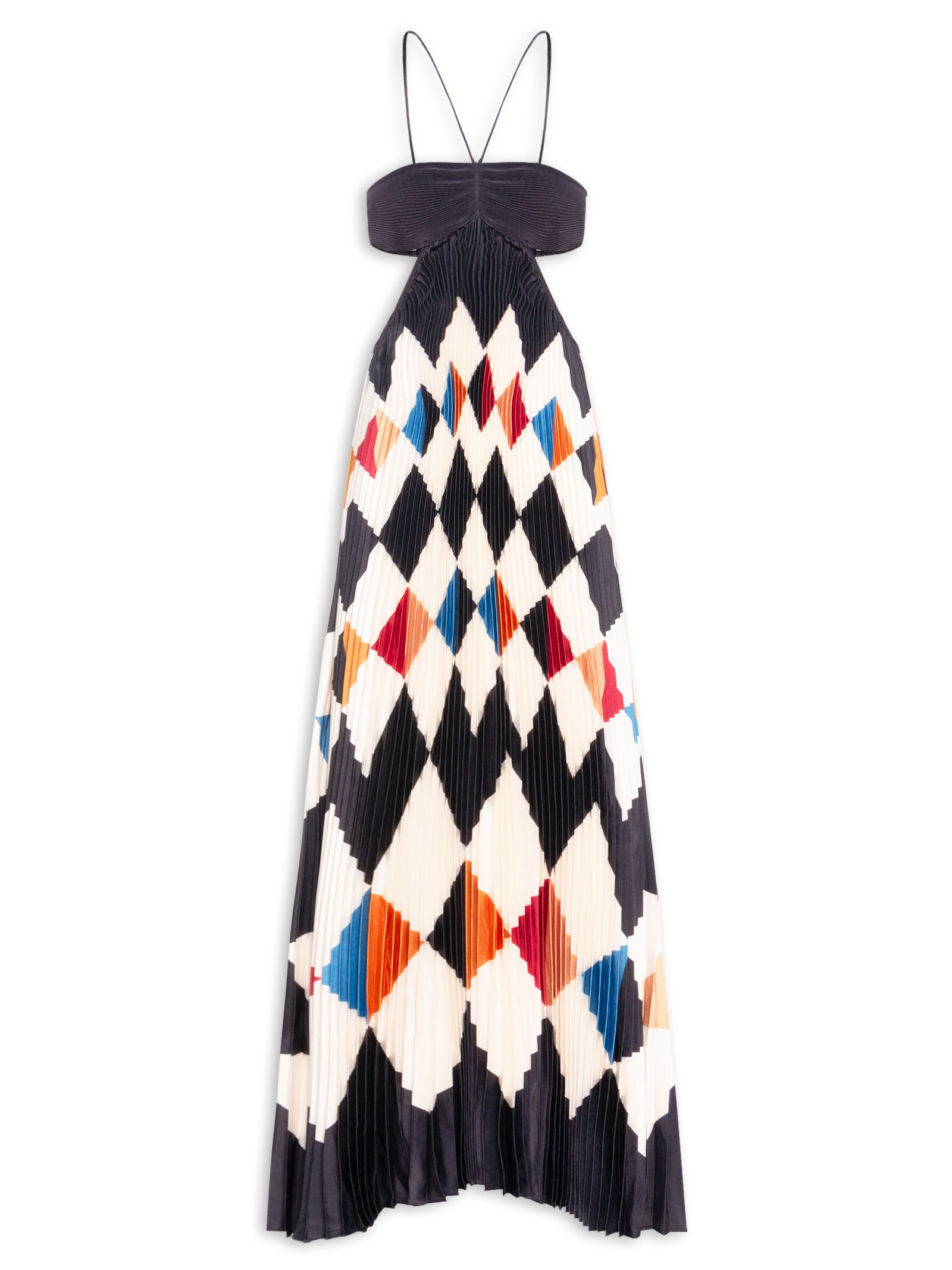 Vestido Plissado Circo Gráfico Preto Farm