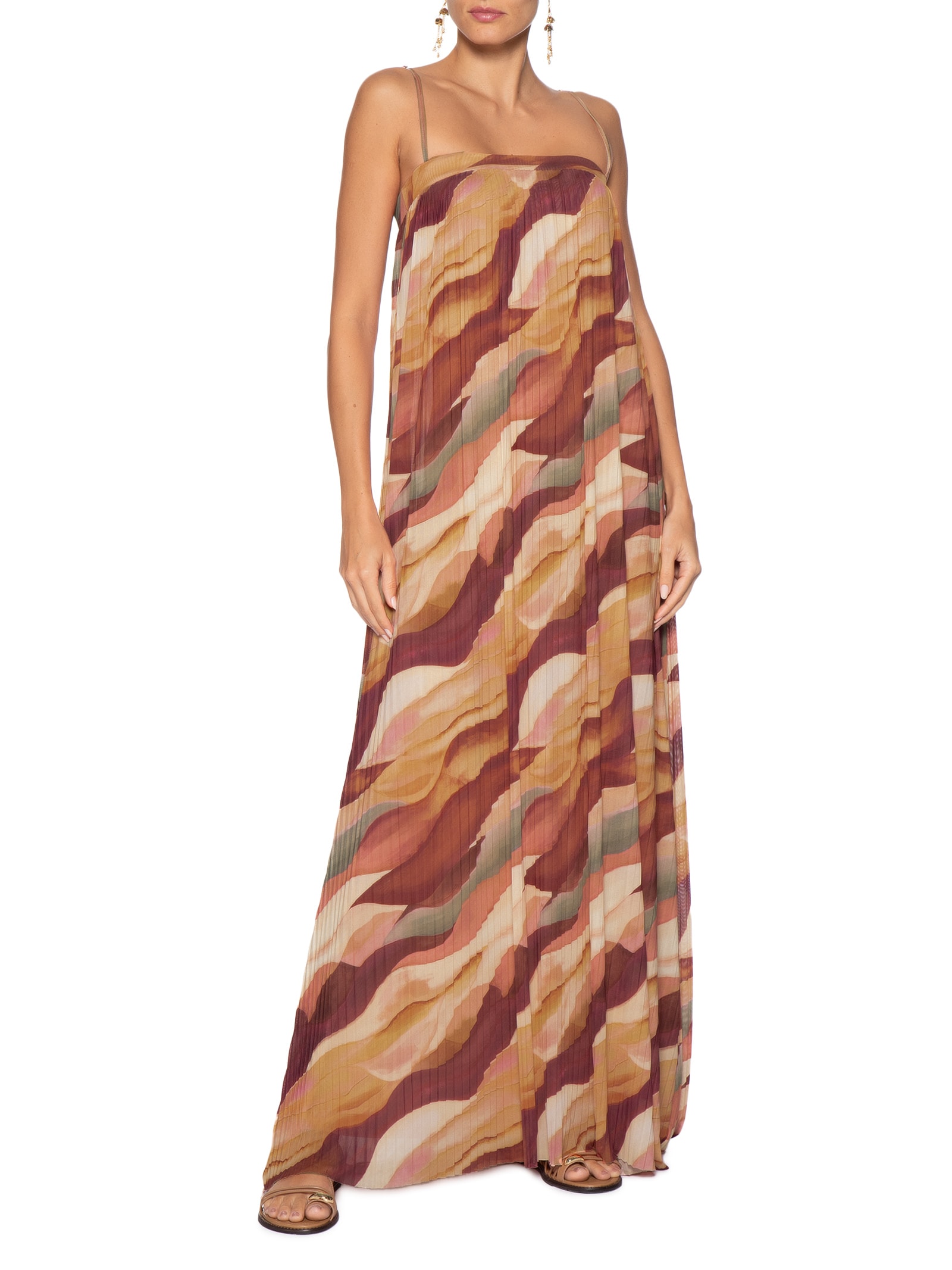 Vestido Plissado Tule Estampa Dunas Rosa Dress To
