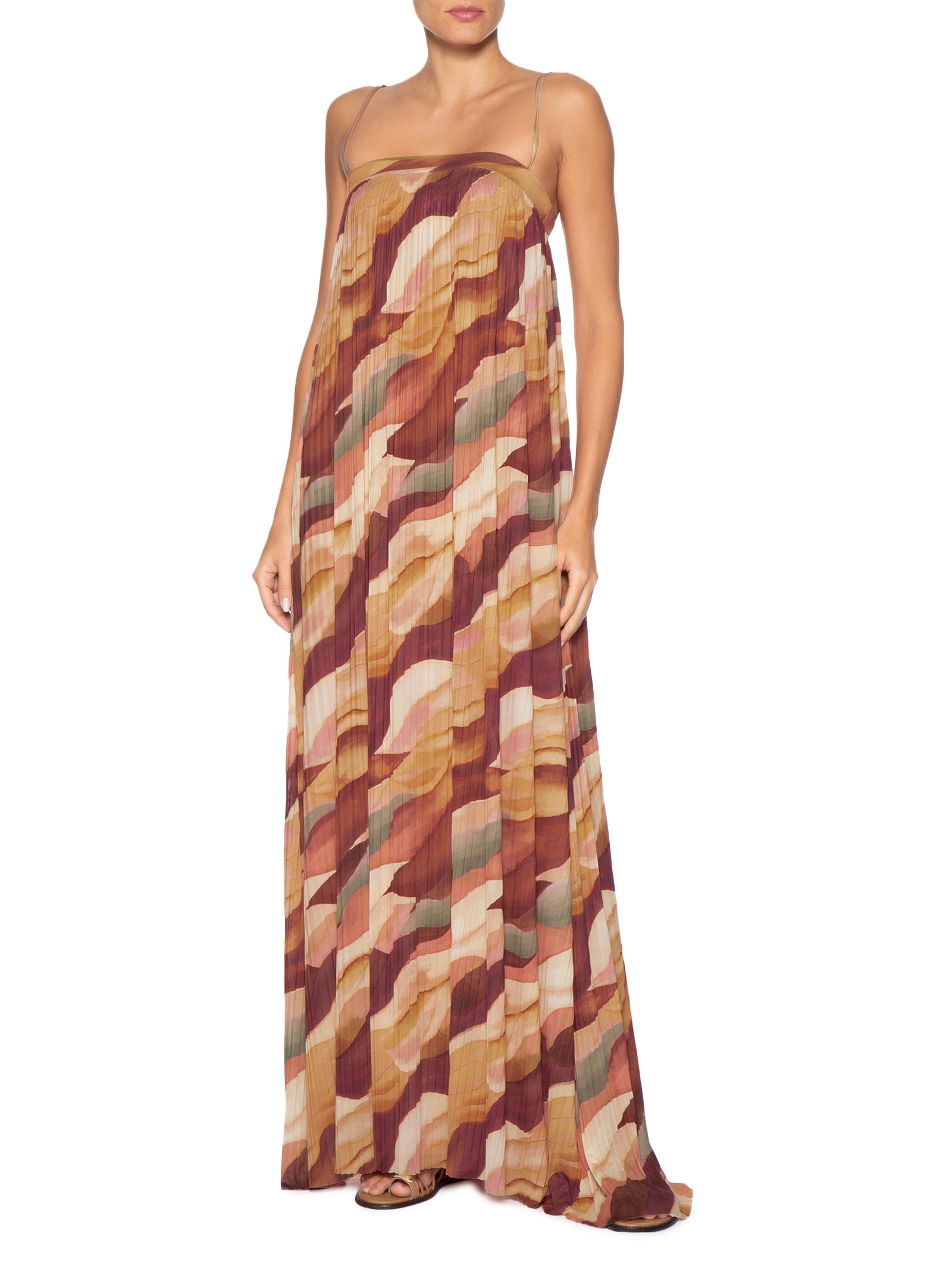 Vestido Plissado Tule Estampa Dunas Rosa Dress To