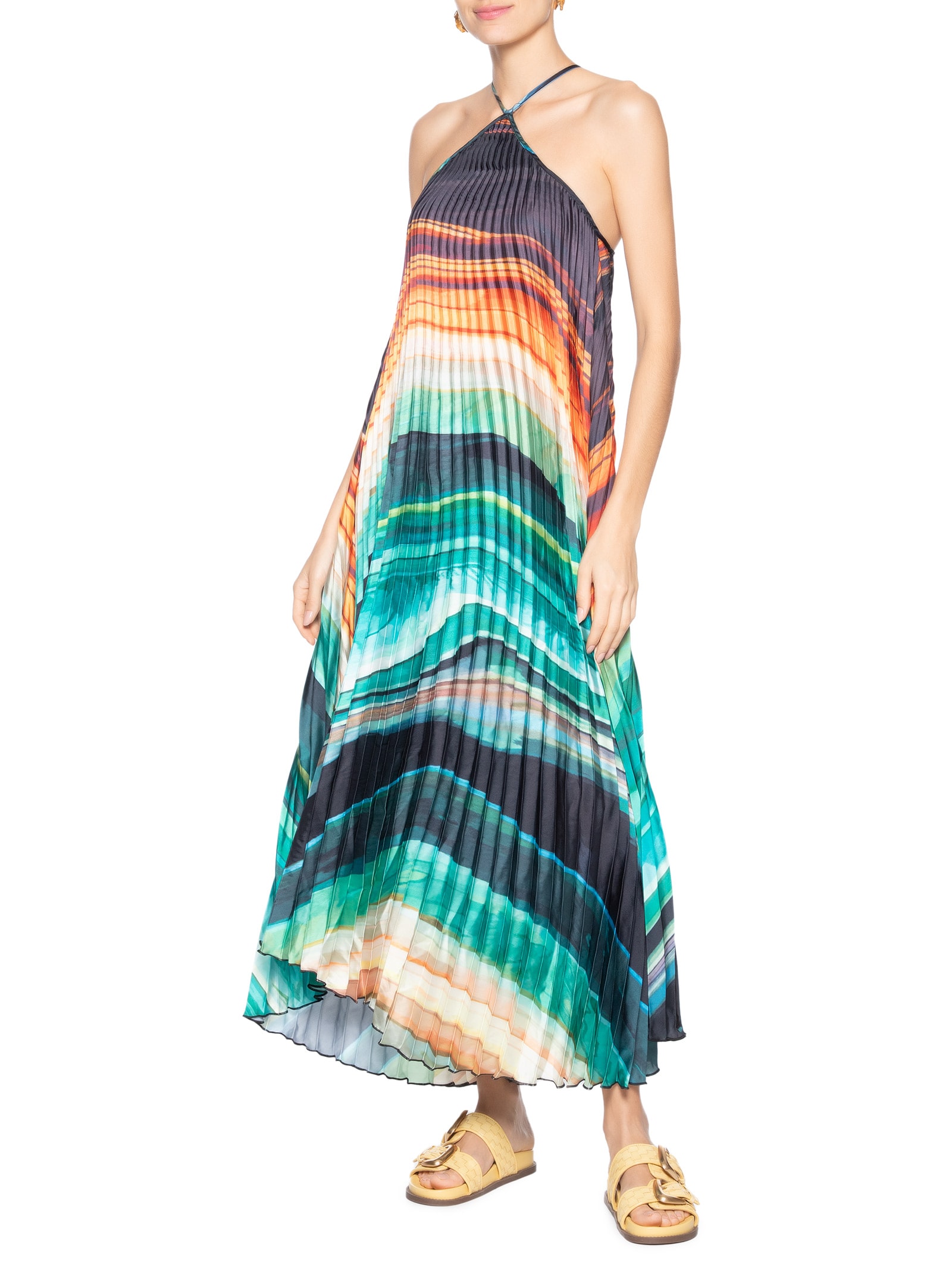 Vestido Plissado Turmalina Verde Farm