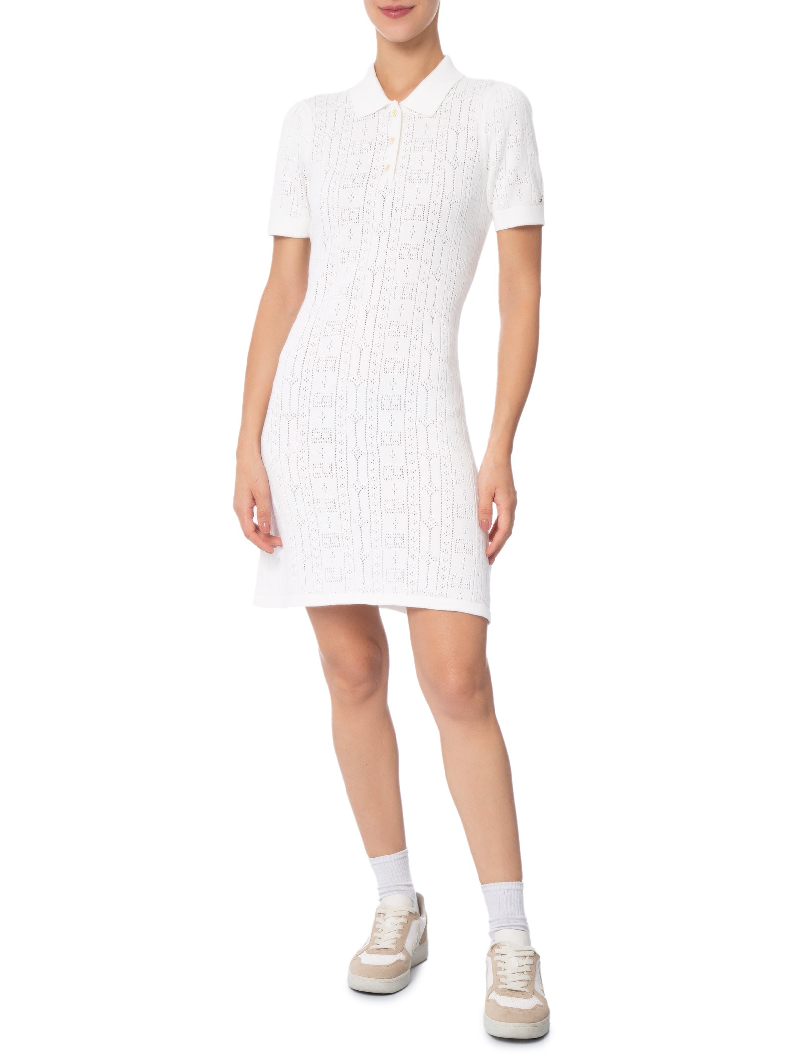 Vestido Pointelle Flag S/S SWT Bege Tommy Hilfiger