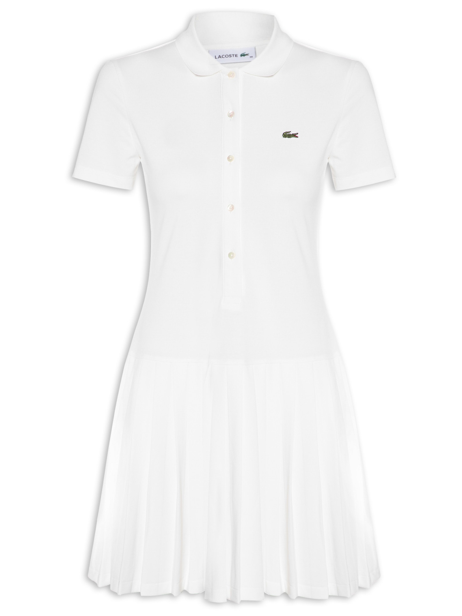 Vestido Polo Plissado Em Piqué Stretch Branco Lacoste