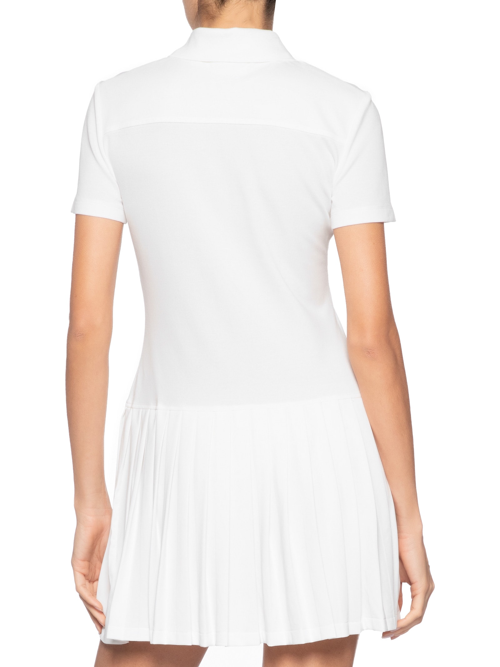 Vestido Polo Plissado Em Piqué Stretch Branco Lacoste