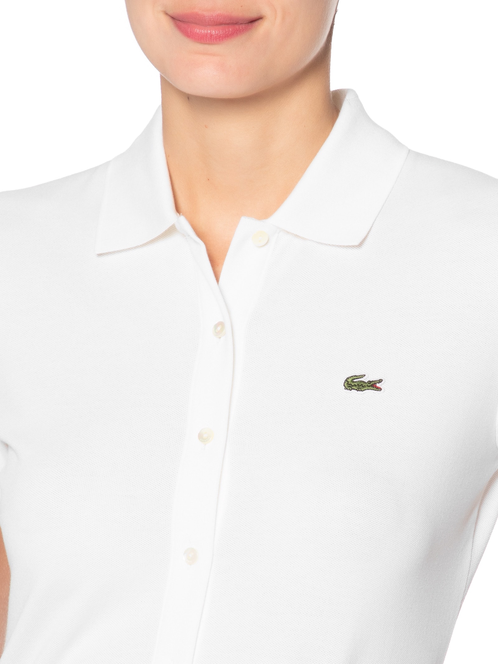 Vestido Polo Plissado Em Piqué Stretch Branco Lacoste