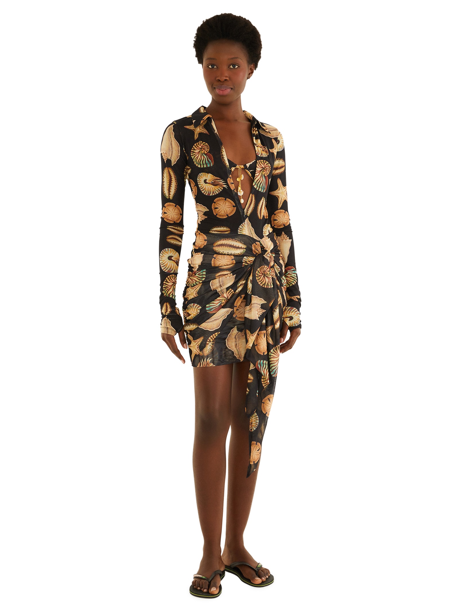 Vestido Polo Tule Conchas Preto Farm Praia