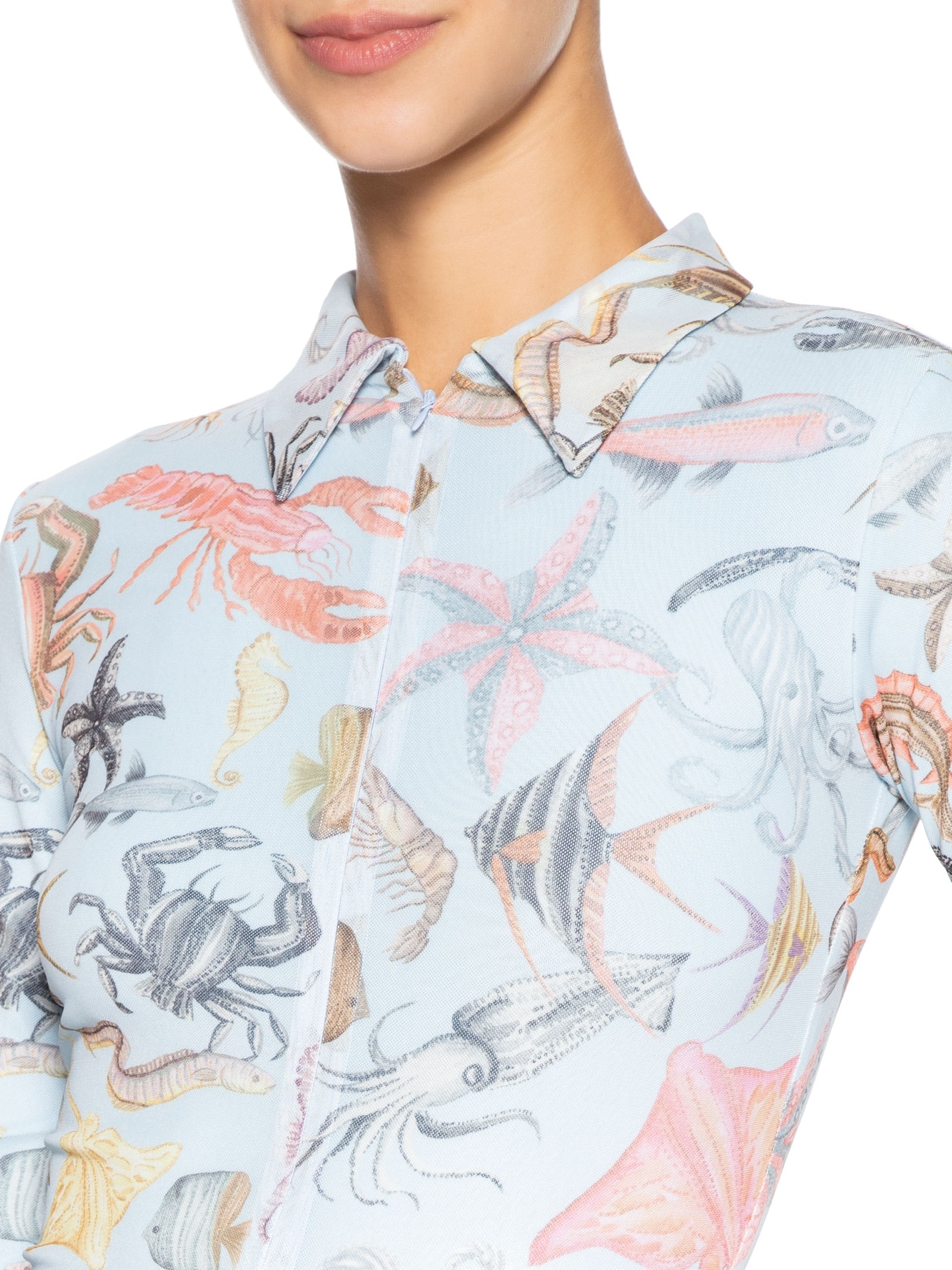 Vestido Polo Tule Vida Marinha Azul Farm Praia