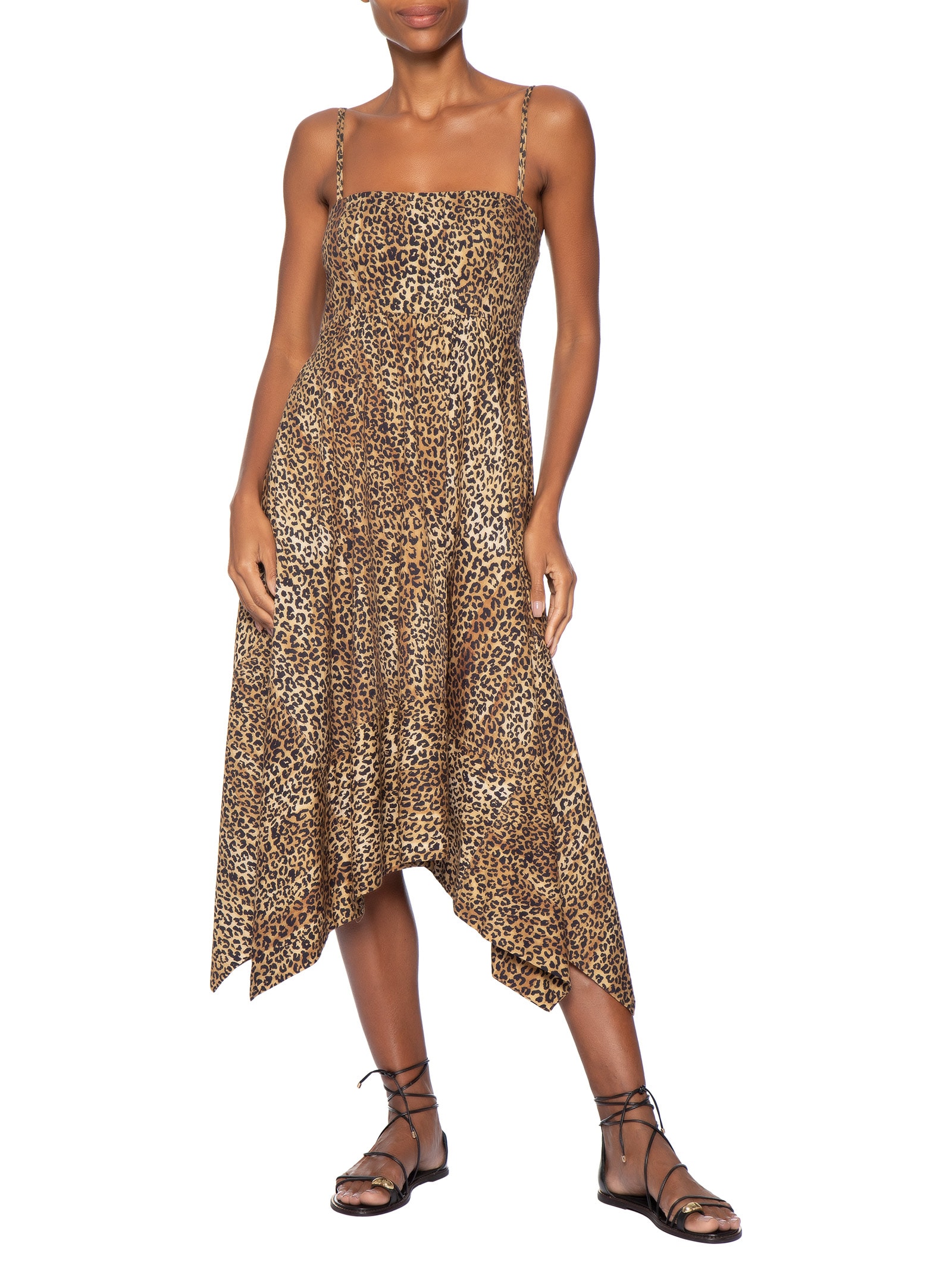 Vestido Pontas Onça Manchas Marrom Animale