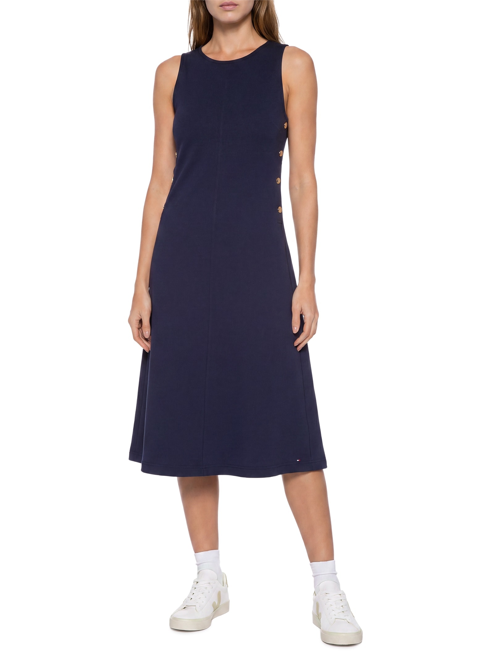 Vestido Ponte A-Line Midi SL Azul Tommy Hilfiger