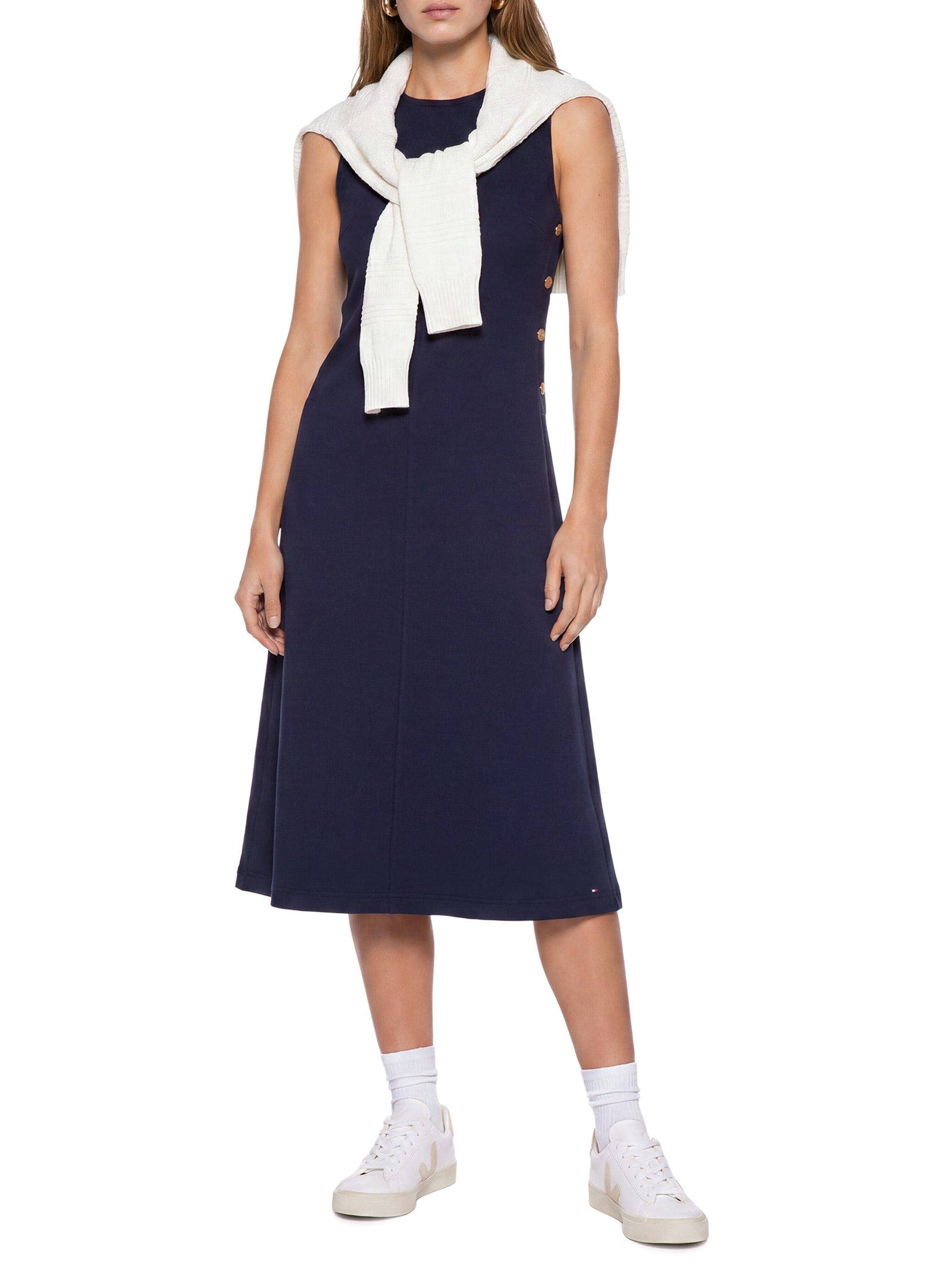 Vestido Ponte A-Line Midi SL Azul Tommy Hilfiger