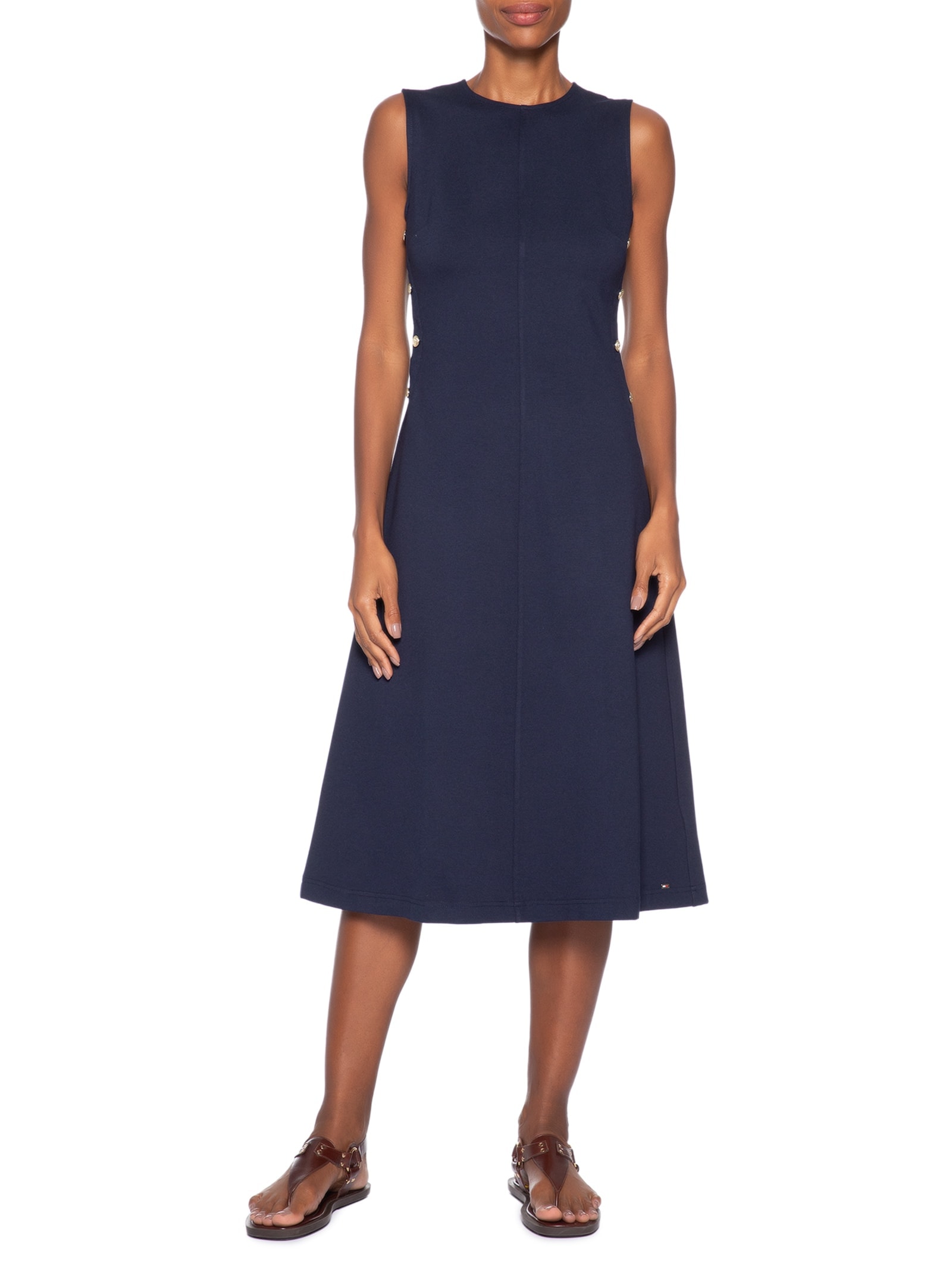 Vestido Ponte A-Line Midi SL Azul Tommy Hilfiger