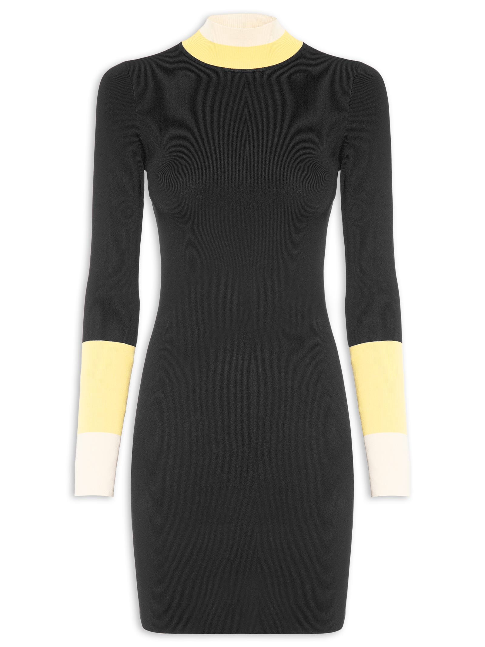 Vestido Punho Listrado De Tricot Preto Animale