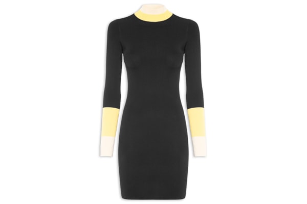 Vestido Punho Listrado De Tricot - Preto