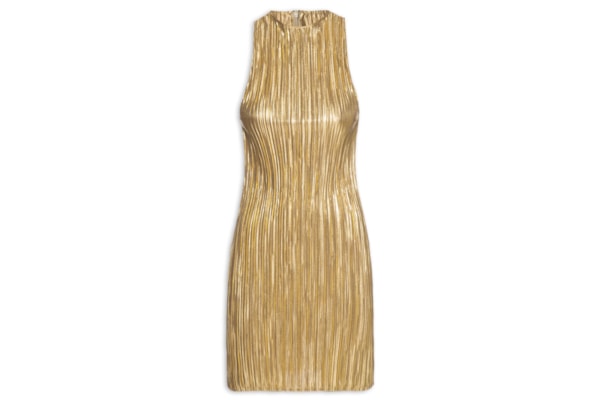 Vestido Raglan Curto Plissado Gold - Dourado