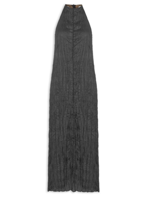 Vestido Raglan Wrinkle Satin Double Face - Preto